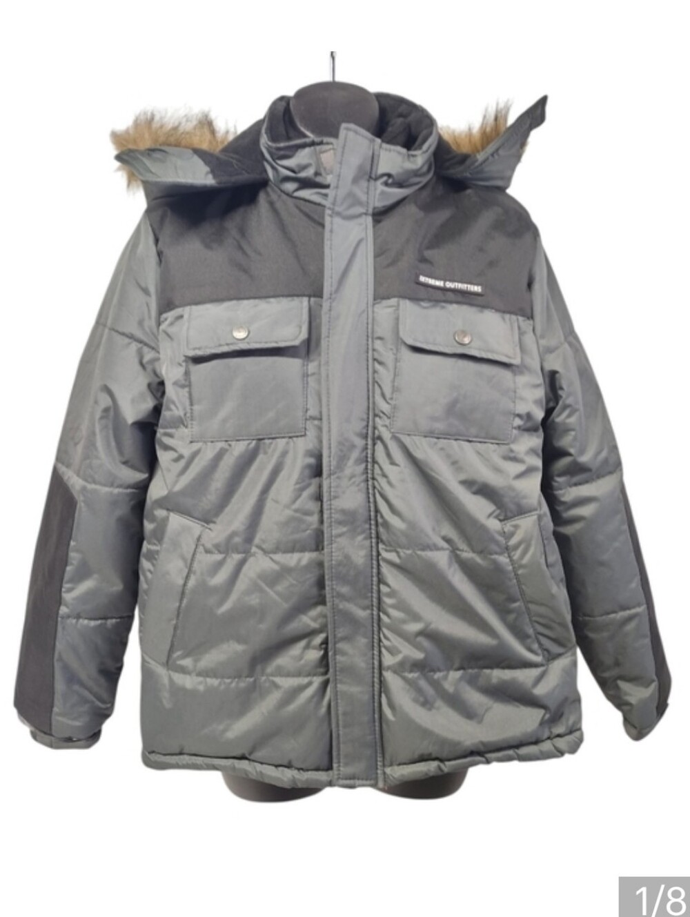 iXtreme Outfitters Hooded Charcoal Grey Oxford Parka Jacket Coat Big Boy's Sz 18